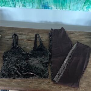Lululemon Athletica Velvet Brown Align Top and Brown Leggings Set Crushed Velvet